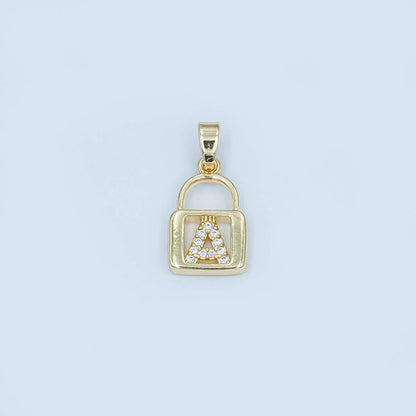 24K Gold Filled Micro Paved Initial Letter Padlock Pendant | A001 - A013: Letter K