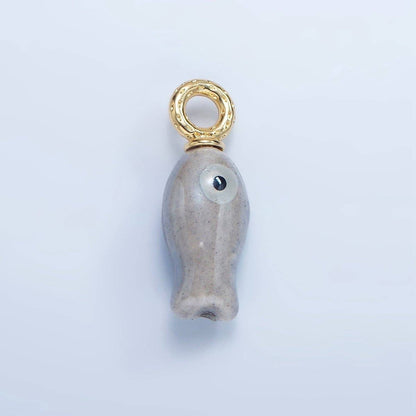 24K Gold Filled 30mm Enamel Fish Sea Animal Ceramic Drop Charm | X794 - X801: White