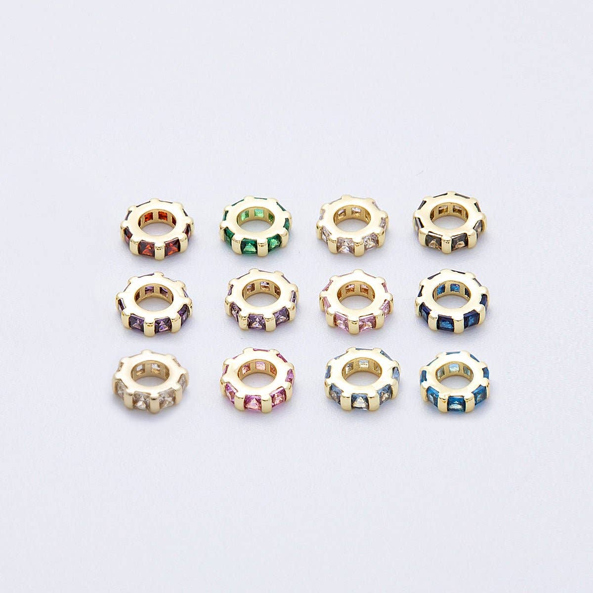 16K Gold Filled 8mm Personalized Birthstone Micro Paved Round CZ Rondelle Spacer Bead | Beads-00152 ~ Beads-00163: October - Pink Tourmaline