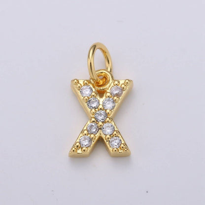 14k Gold Filled Tiny CZ Initial, Letter Alphabet Micro Pave charms Dainty Gold Cubic Pendant Charm for Necklace Bracelet Earring Add on A-099 to A-111: By Set