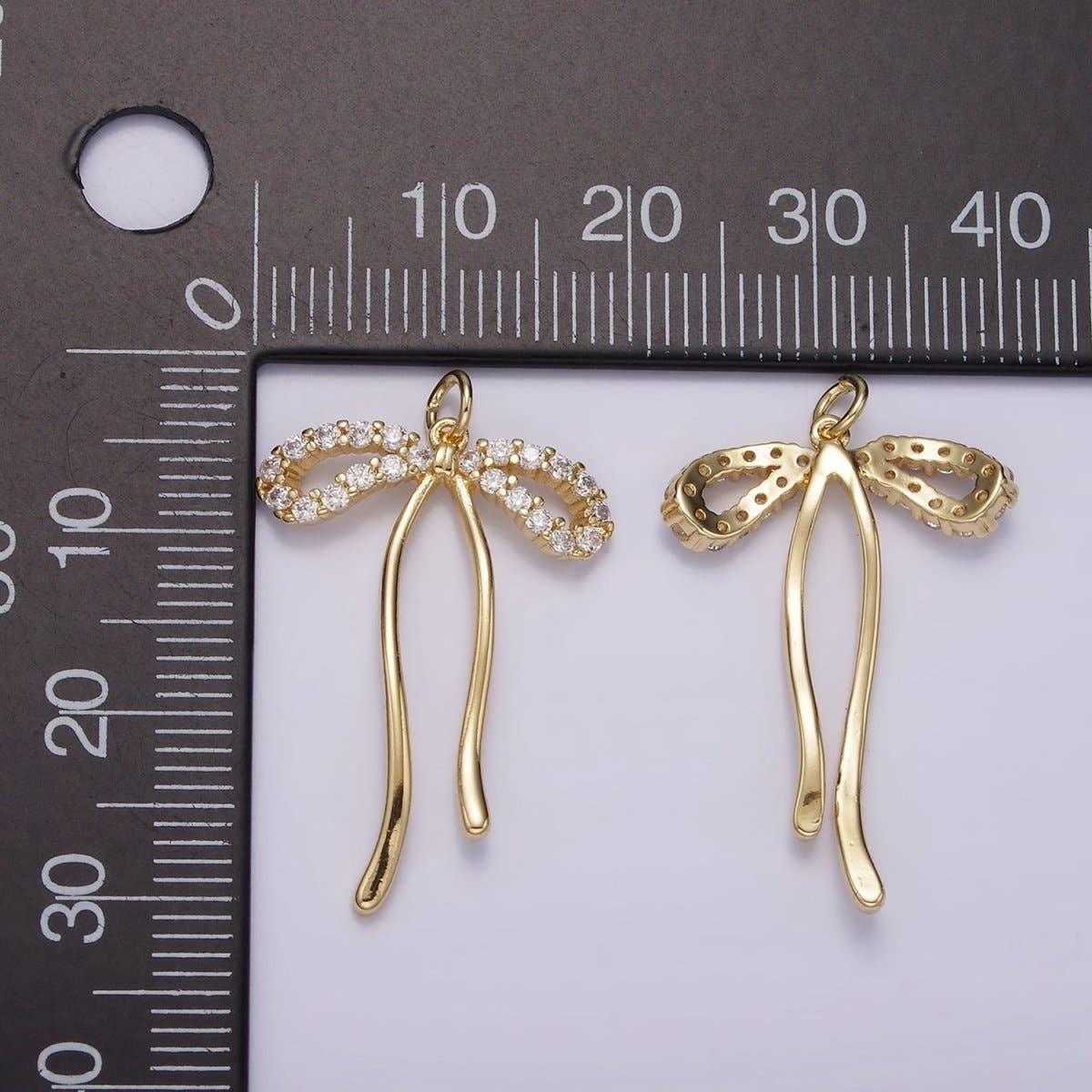 14K Gold Filled 30mm Ribbon Bow Micro Paved CZ Charm in Gold & Silver | AG495: Silver