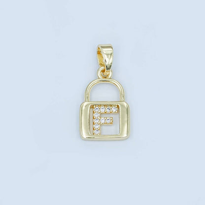 24K Gold Filled Micro Paved Initial Letter Padlock Pendant | A001 - A013: Letter K