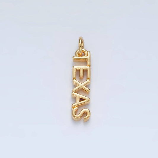 16K Gold Filled USA City States Script Tag Charm in Gold & Silver | D814 - D823: Gold / Texas