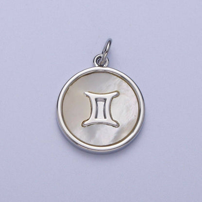 White Gold Filled Zodiac Signs Shell Pearl Round Coin Astrology Horoscope Silver Charm | A-A1731-A-A1736: Pisces