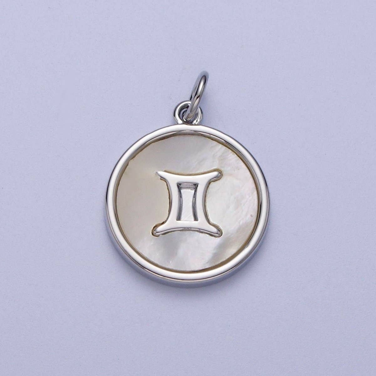 White Gold Filled Zodiac Signs Shell Pearl Round Coin Astrology Horoscope Silver Charm | A-A1731-A-A1736: Cancer