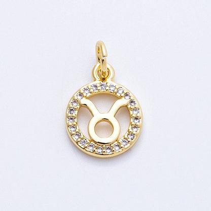 16K Gold Filled 13.5mm Micro Paved CZ Personalized Zodiac Sign Charm | Charms-00223 ~ Charms-00234: Zodiac Set
