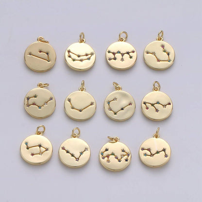 14K Gold Filled Zodiac Constellation Charms, Zodiac Symbol, Horoscope Charm, Gold Astrological Zodiac Signs, Double Sided Charm Pendant | A-A1707-A-A1712: Leo