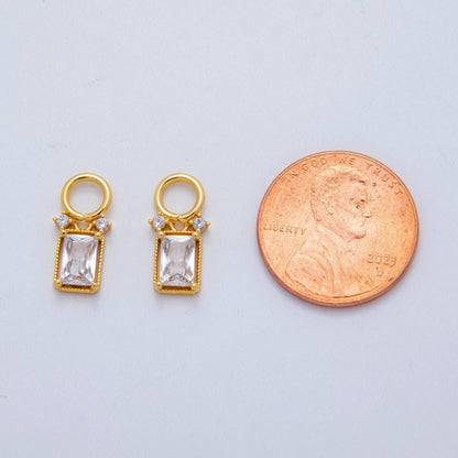 18K Gold Filled Clear CZ Baguette Bezel Add-On Drop Earring Charm | AF773