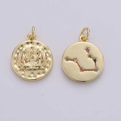 14K Gold Filled Zodiac Constellation Charms, Zodiac Symbol, Horoscope Charm, Gold Astrological Zodiac Signs, Double Sided Charm Pendant | A-A1707-A-A1712: Taurus