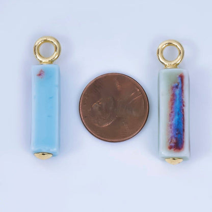 18K Gold Filled Blue, Teal, Brown, Pink Watercolor Bar Ceramic Drop Pendant | AJ-451: # 9
