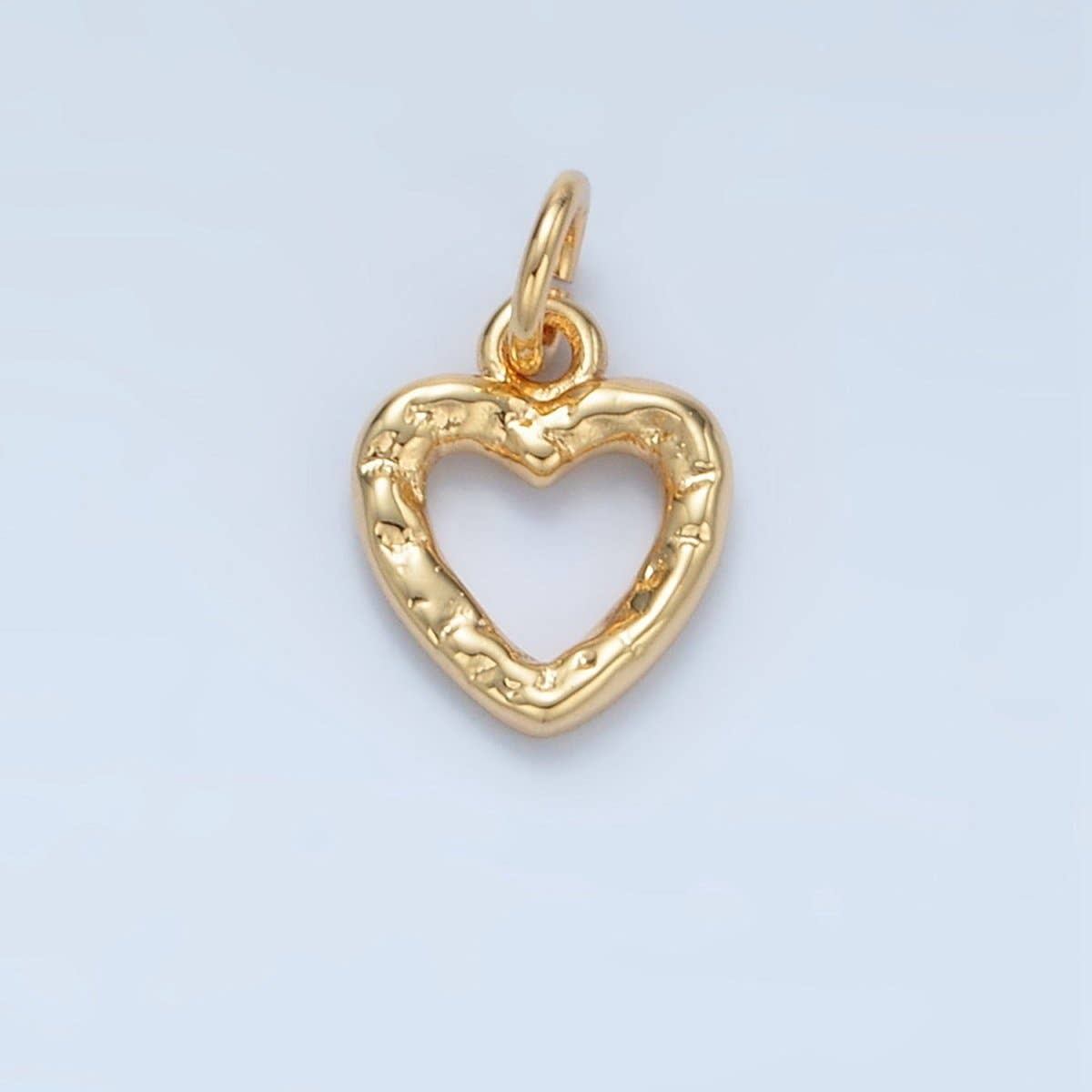24K Gold Filled Hammered Heart Open Mini Charm in Gold & Silver | D743: Silver