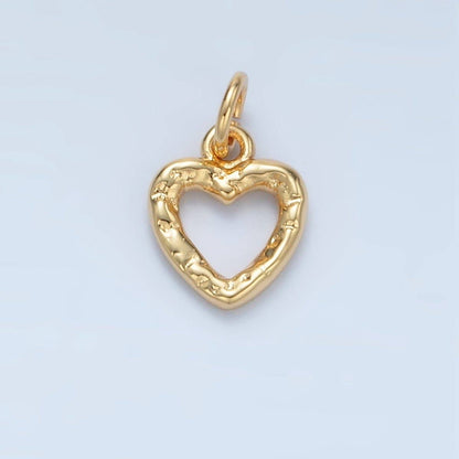 24K Gold Filled Hammered Heart Open Mini Charm in Gold & Silver | D743: Silver
