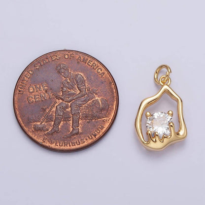 Gold, Silver Abstract Molten Drip Round Clear CZ Cubic Zirconia Charm | AC243 AC244: Silver