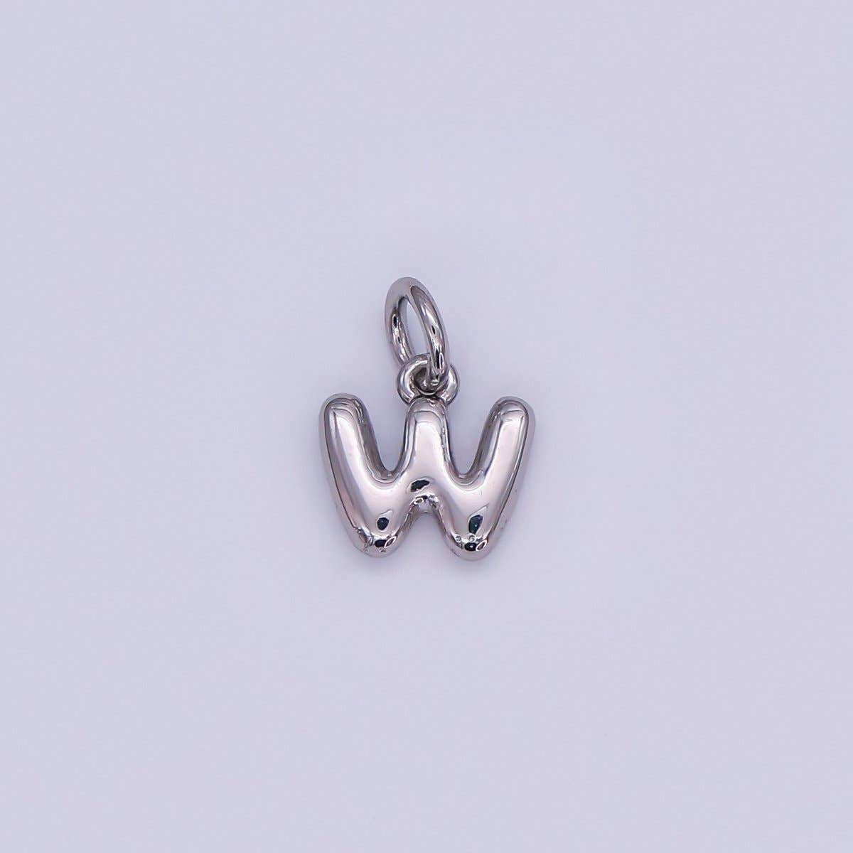 White Gold Filled 10mm Initial Letter Chubby Balloon Mini Charm | A029 - A041: Letters Set