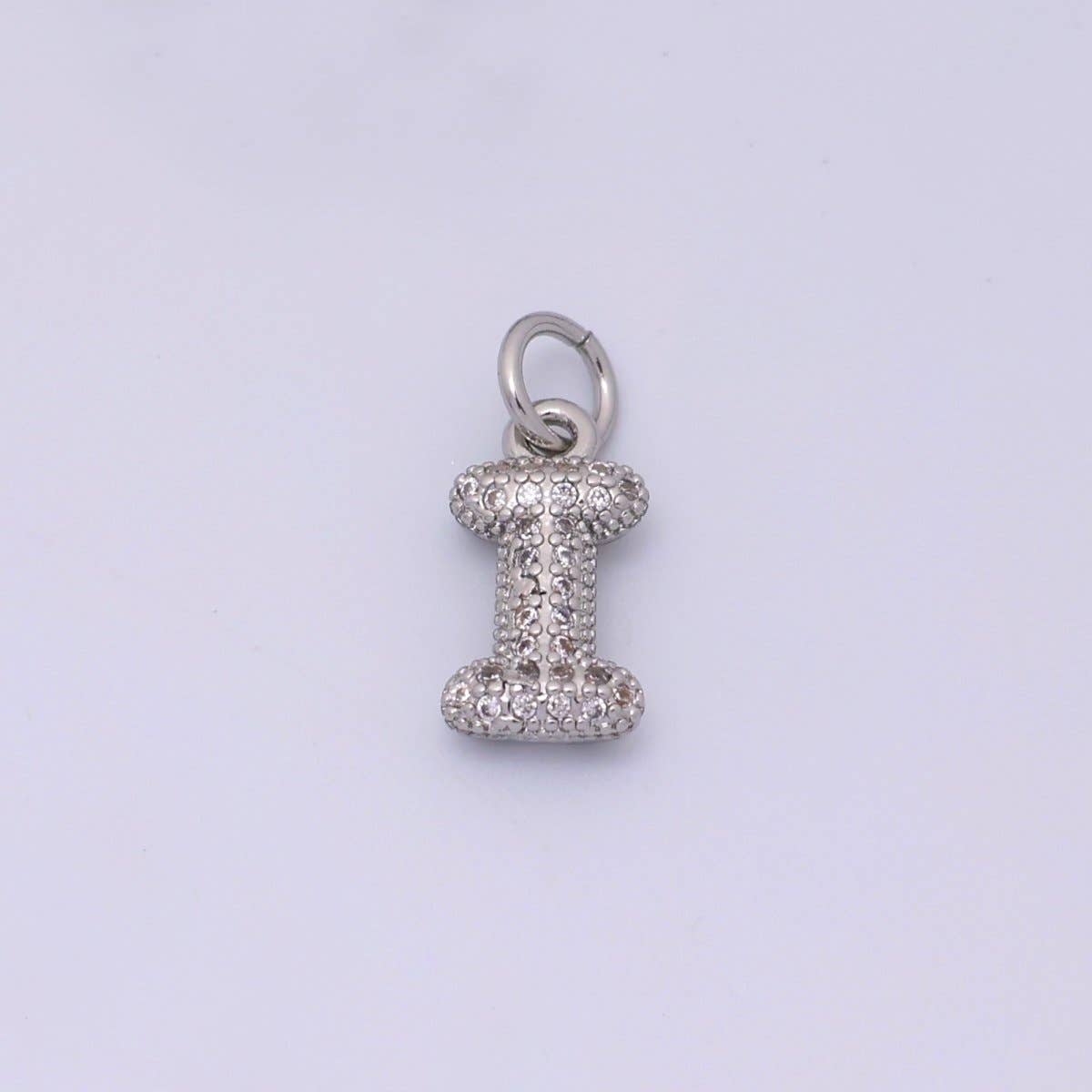 White Gold Filled Micro Paved CZ Chubby Balloon Initial Letter Pendant | A157 - A169: Letter A