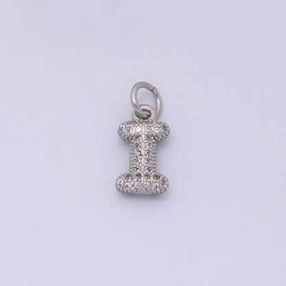 White Gold Filled Micro Paved CZ Chubby Balloon Initial Letter Pendant | A157 - A169: Letter A