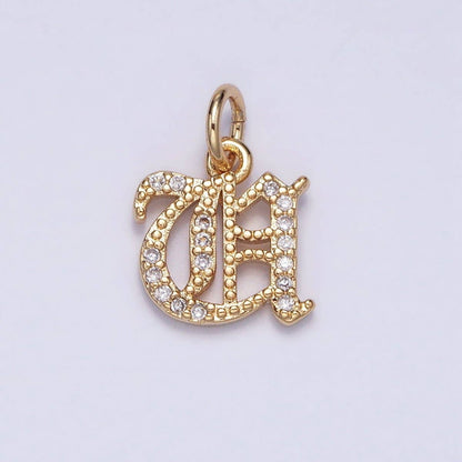 16K Gold Filled Initial Letter Old English Font Personalized Micro Paved Add-On Charm | A-572-A-584: ALL INITIAL