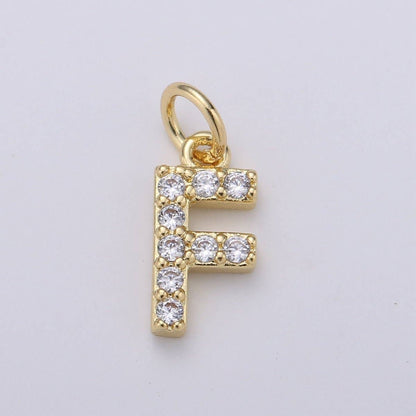 14k Gold Filled Tiny CZ Initial, Letter Alphabet Micro Pave charms Dainty Gold Cubic Pendant Charm for Necklace Bracelet Earring Add on A-099 to A-111: By Set