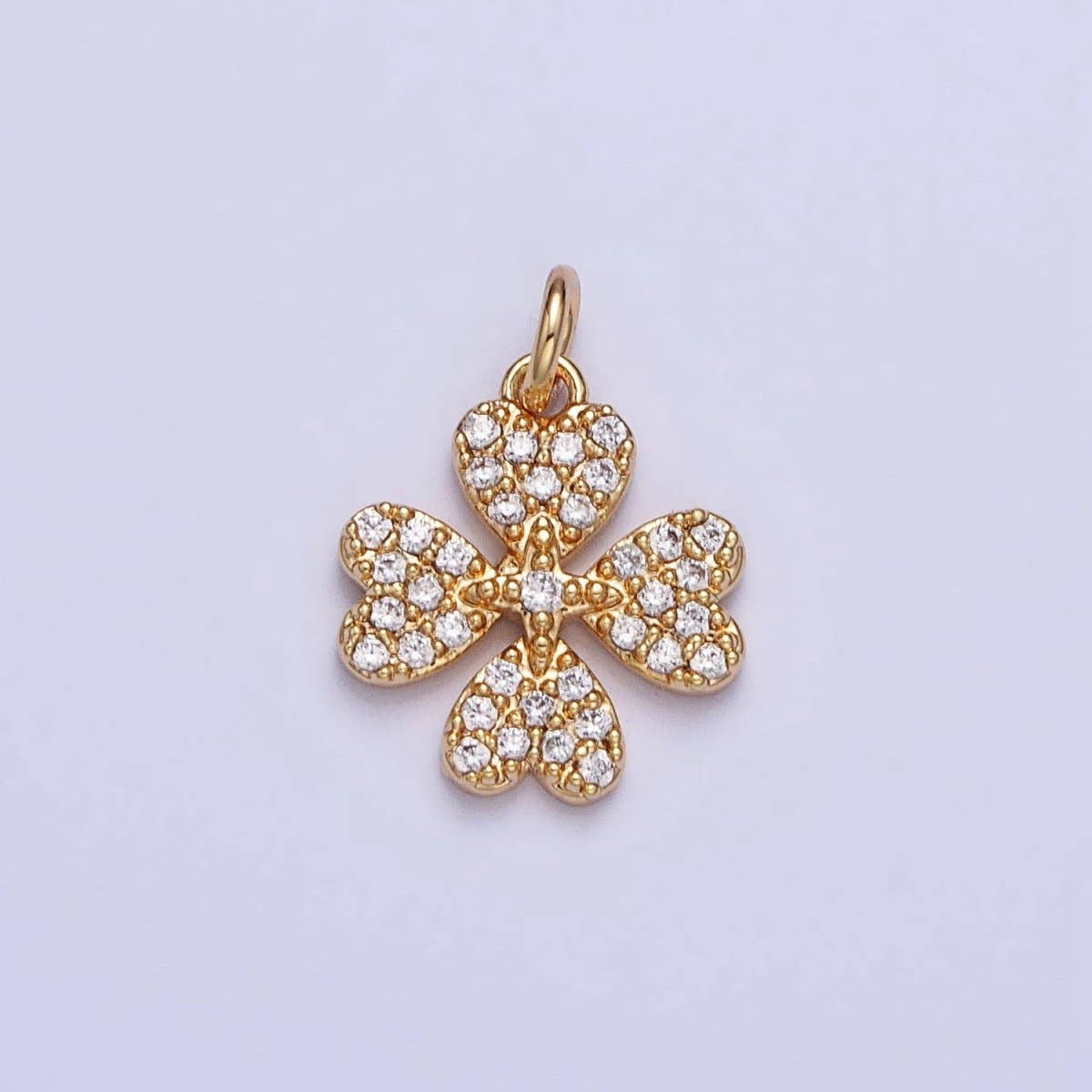 Gold, Silver Micro Paved CZ Heart Petal Clover Quatrefoil Add-On Charm | AC769 AC770: Gold