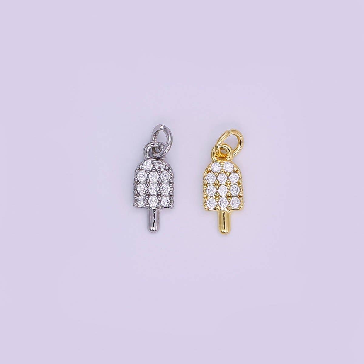 24K Gold Filled 11mm Micro Paved CZ Popsicle Sweet Ice Cream Charm in Gold & Silver | AJ-344: Gold