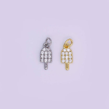 24K Gold Filled 11mm Micro Paved CZ Popsicle Sweet Ice Cream Charm in Gold & Silver | AJ-344: Gold