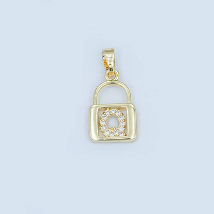 24K Gold Filled Micro Paved Initial Letter Padlock Pendant | A001 - A013: Letter K