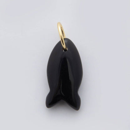 18K Gold Filled 23.7mm Natural Gemstone Fish Charm | C317 - C435: White Opal