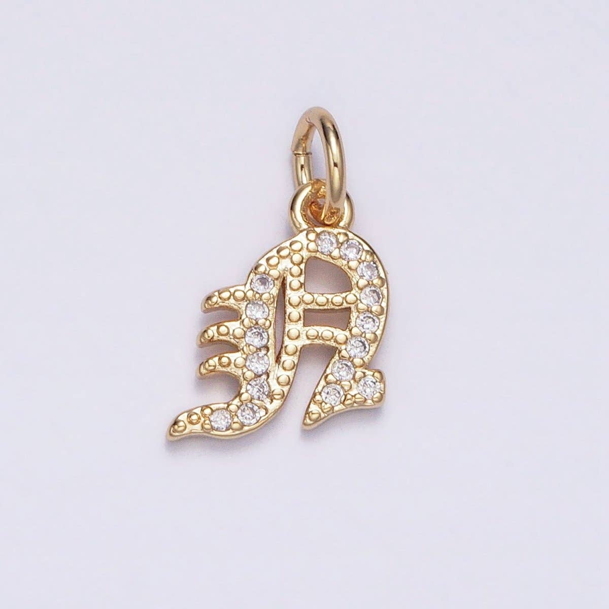 16K Gold Filled Initial Letter Old English Font Personalized Micro Paved Add-On Charm | A-572-A-584: ALL INITIAL