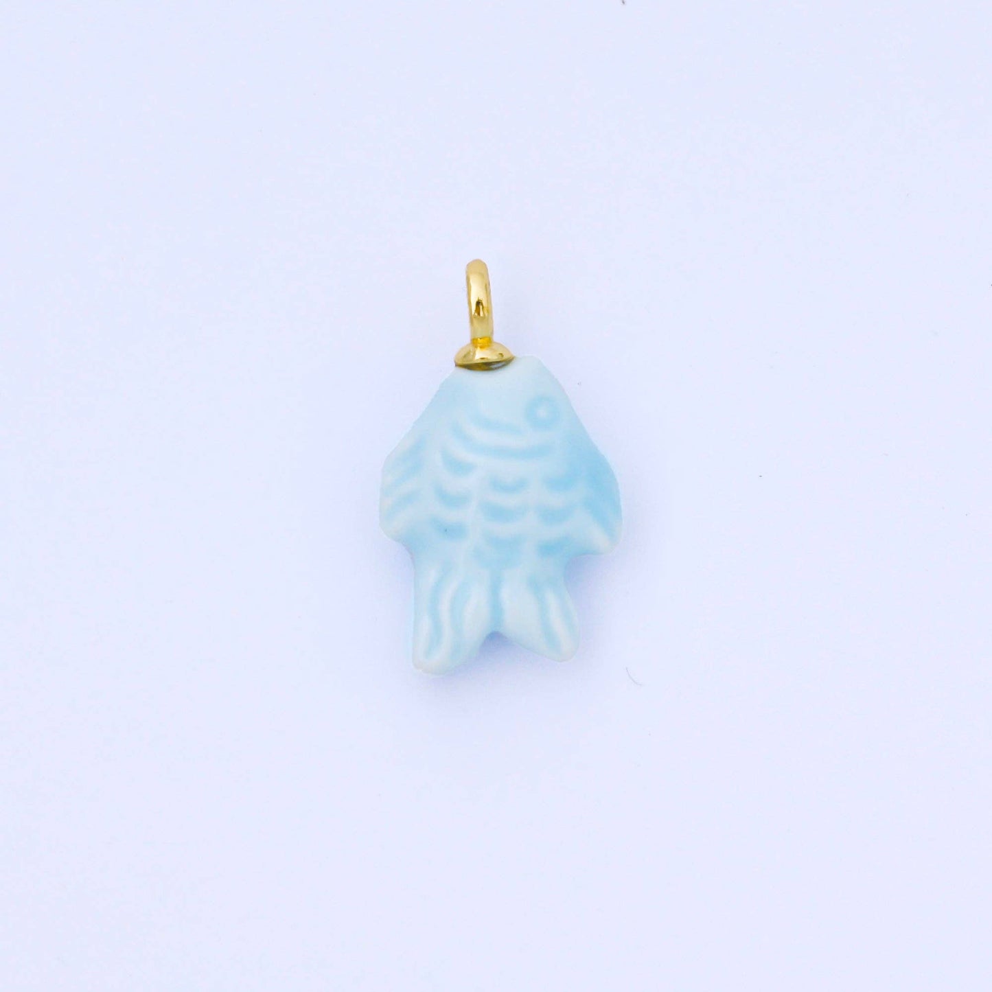 24K Gold Filled 25mm Orange, Red, Yellow, Blue, Green, Teal Fish Ceramic Porcelain Drop Charm | C960 - C963: Blue