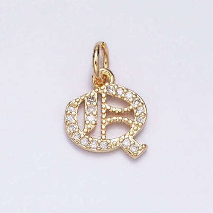 16K Gold Filled Initial Letter Old English Font Personalized Micro Paved Add-On Charm | A-572-A-584: ALL INITIAL