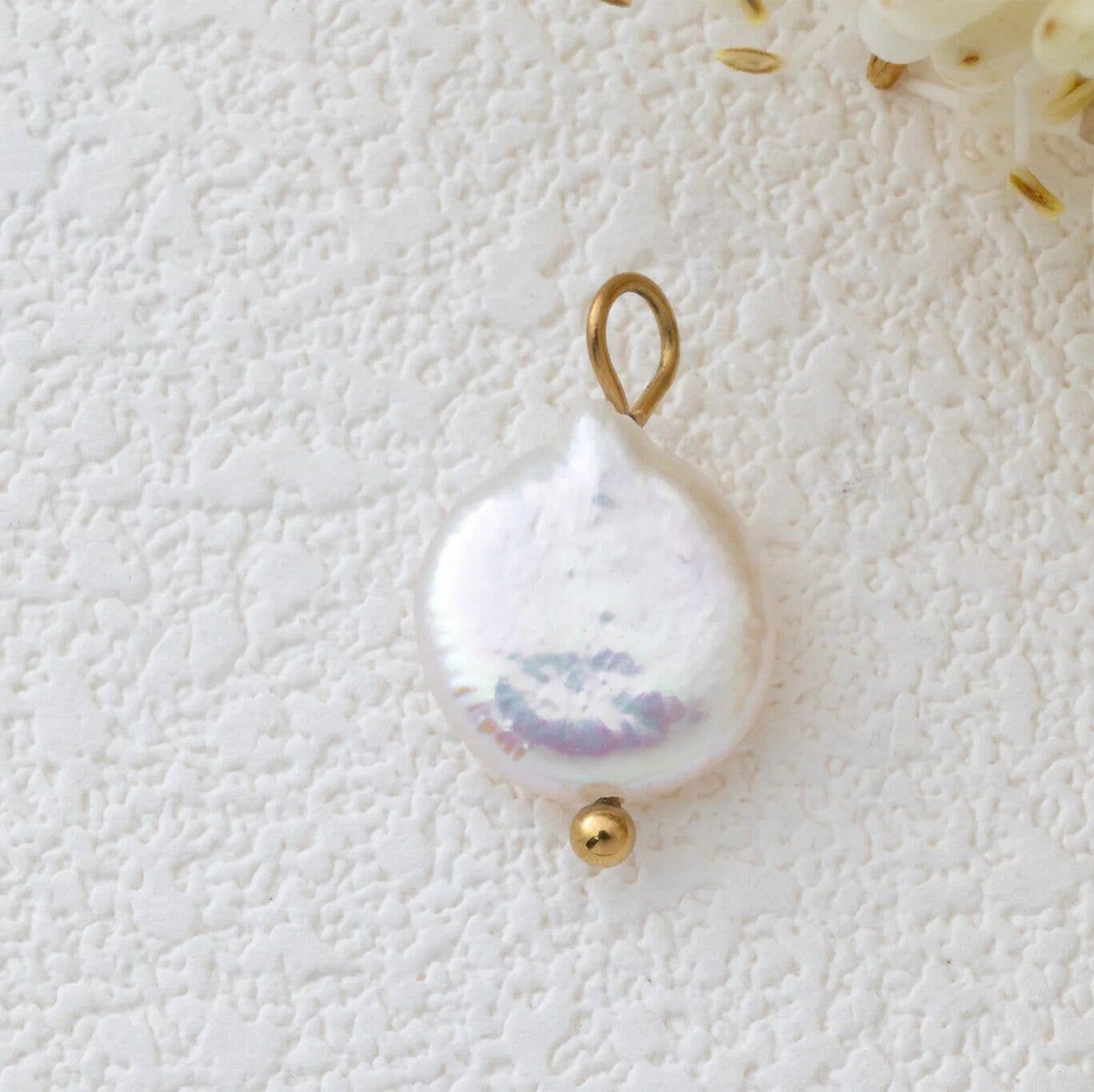 18K Gold PVD Stainless Steel Baroque Pearl Charm: Stainless