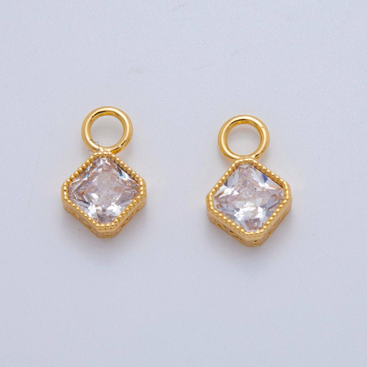 18K Gold Filled Clear CZ Rhombus Bezel Add-On Drop Earring Charm | AF767