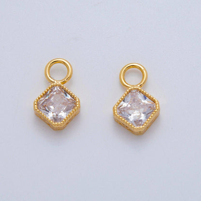 18K Gold Filled Clear CZ Rhombus Bezel Add-On Drop Earring Charm | AF767
