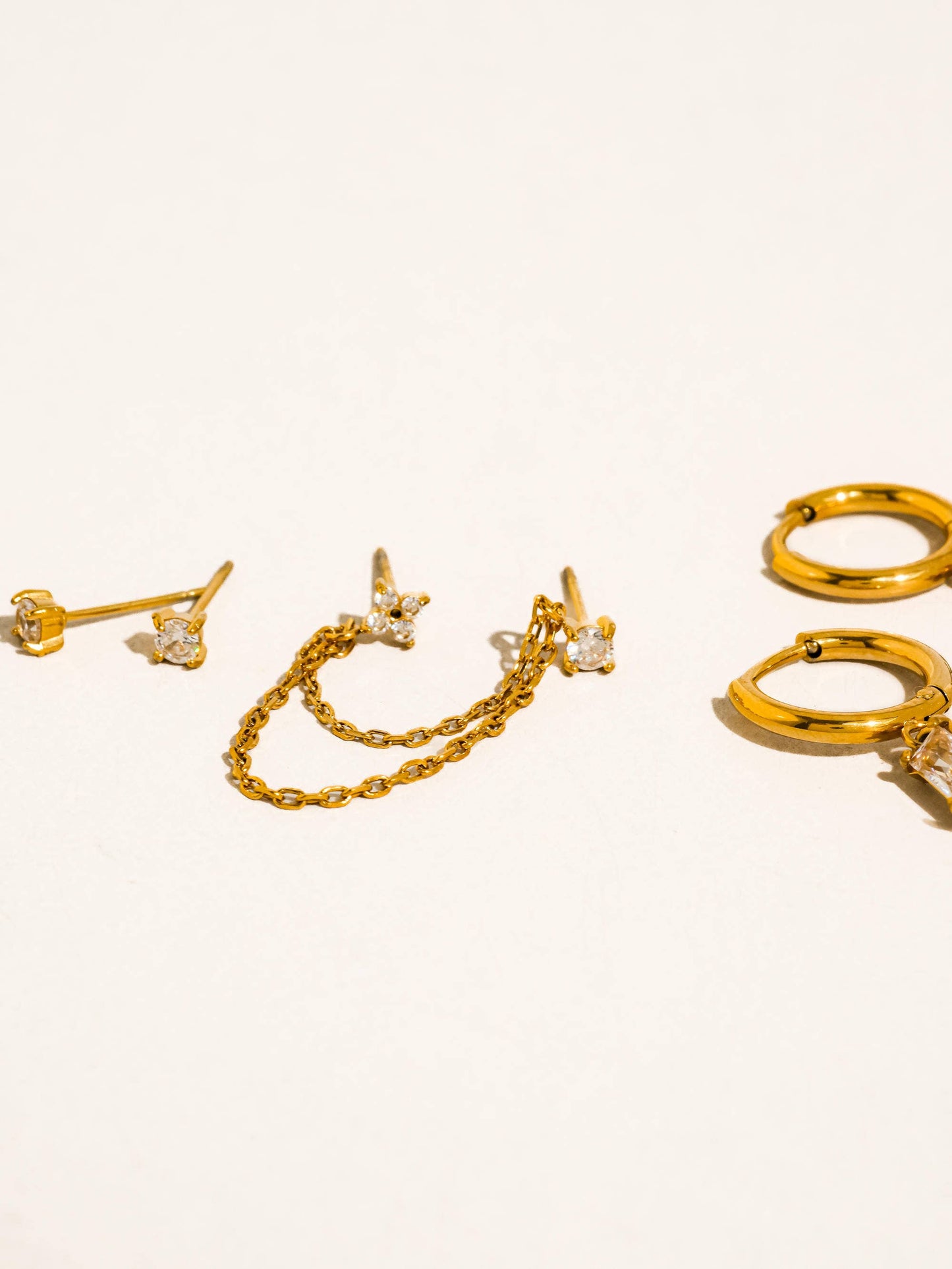 18K Gold Non-Tarnish CZ Chain Earring Set