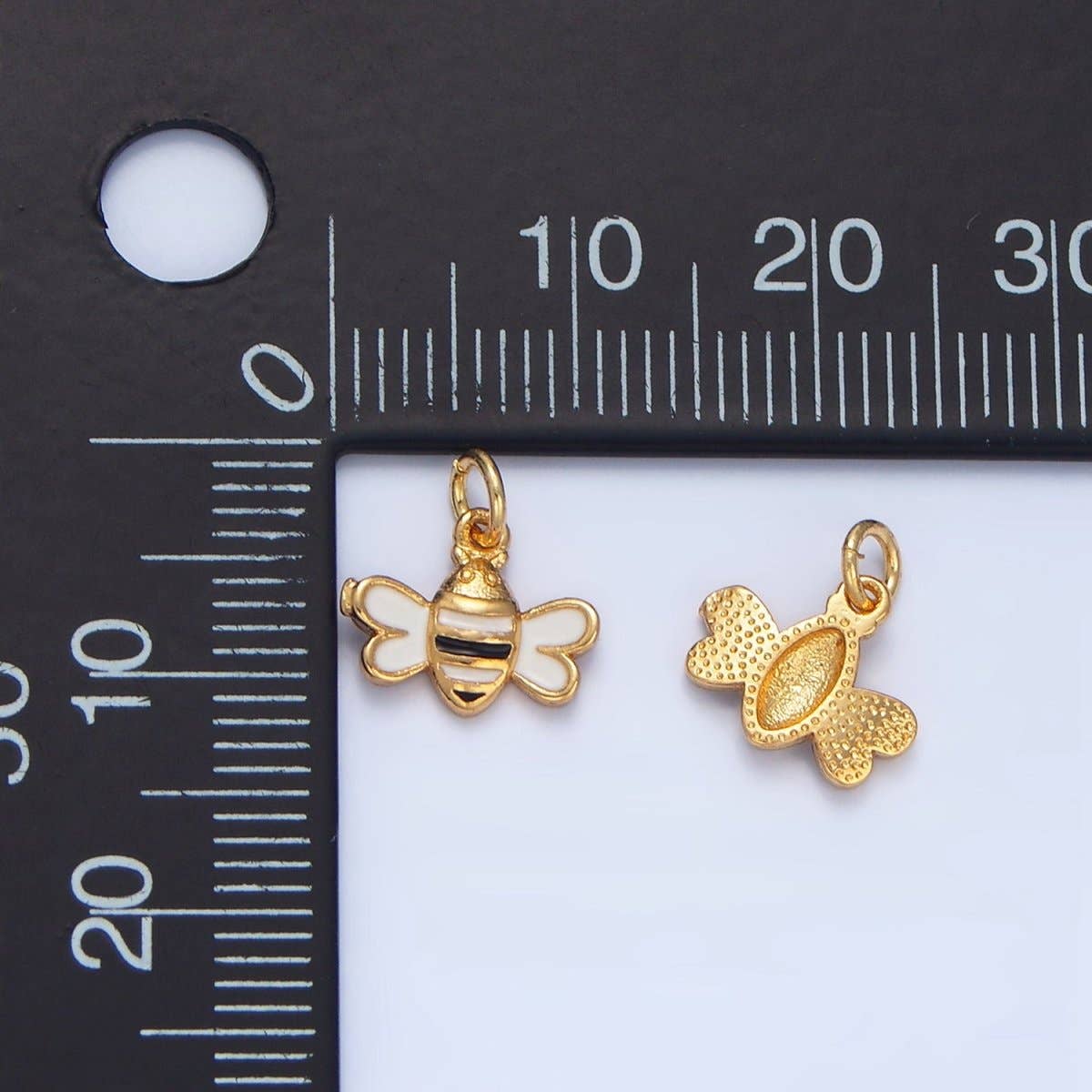 24K Gold Filled Mini Bumble Bee Insect Black White Enamel Charm | X826