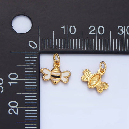 24K Gold Filled Mini Bumble Bee Insect Black White Enamel Charm | X826