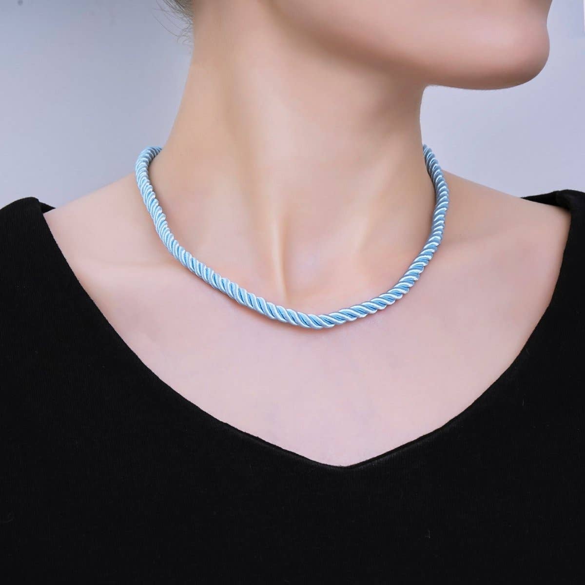 24K Gold Filled Red, Blue, Pink, Beige Twisted Braided Cord Chain Necklace | WA-2440 ~ WA-3830: Dark Blue / 16.3 Inches