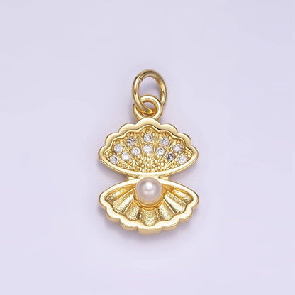 24K Gold Filled Pearl Micro Paved CZ Clam Sea Shell Charm | M128
