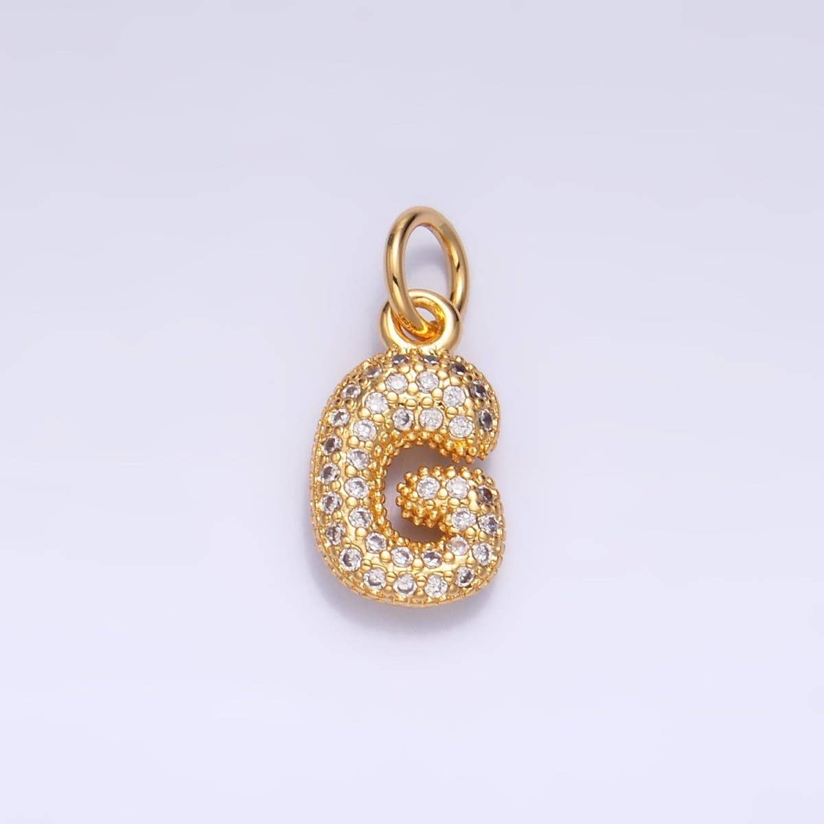 24K Gold Filled Micro Paved CZ Chubby Balloon Initial Letter Pendant | A015 - A027: Set