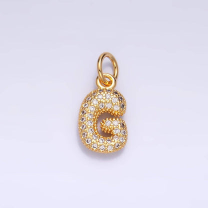 24K Gold Filled Micro Paved CZ Chubby Balloon Initial Letter Pendant | A015 - A027: Set
