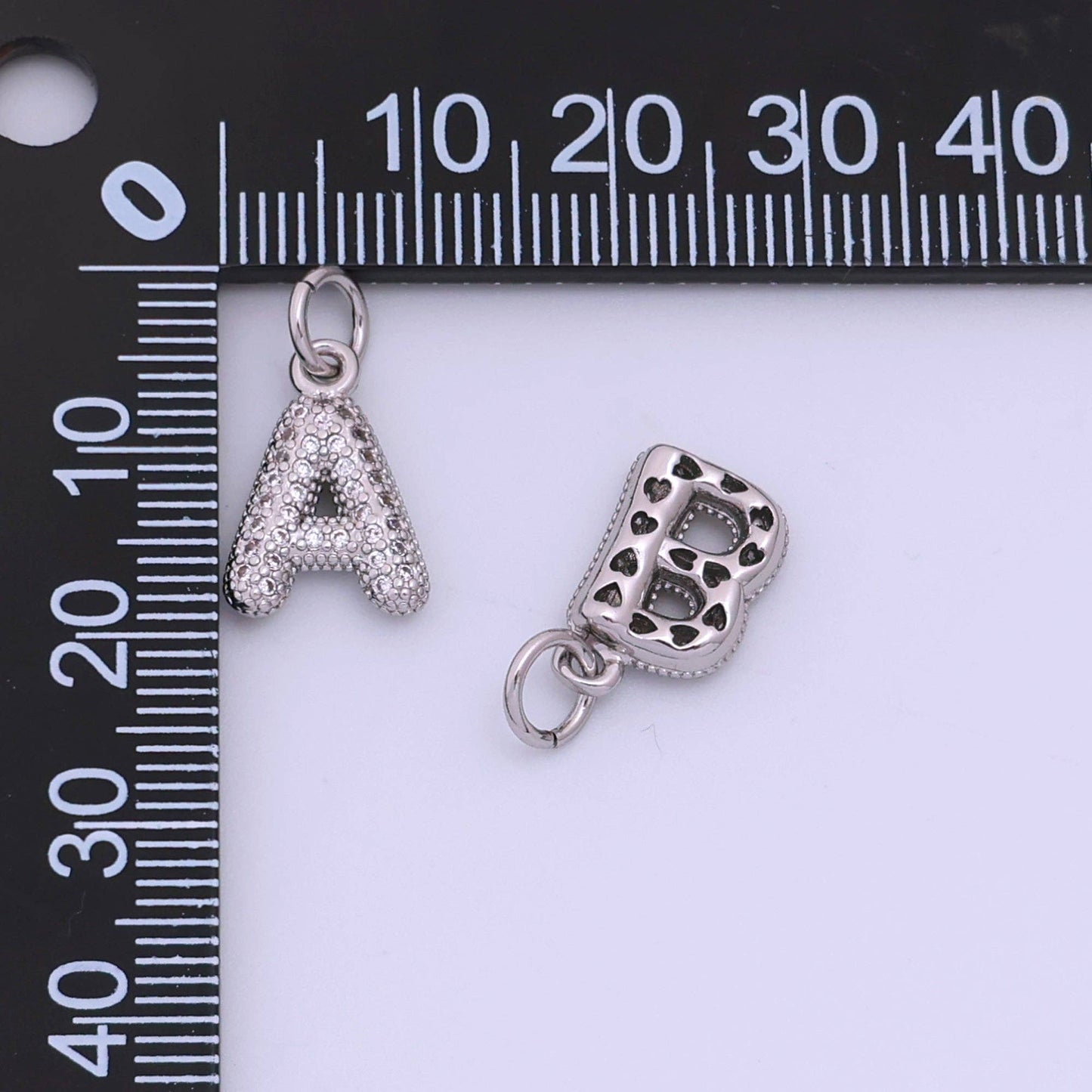White Gold Filled Micro Paved CZ Chubby Balloon Initial Letter Pendant | A157 - A169: Letter A