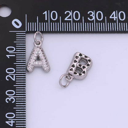 White Gold Filled Micro Paved CZ Chubby Balloon Initial Letter Pendant | A157 - A169: Letter A