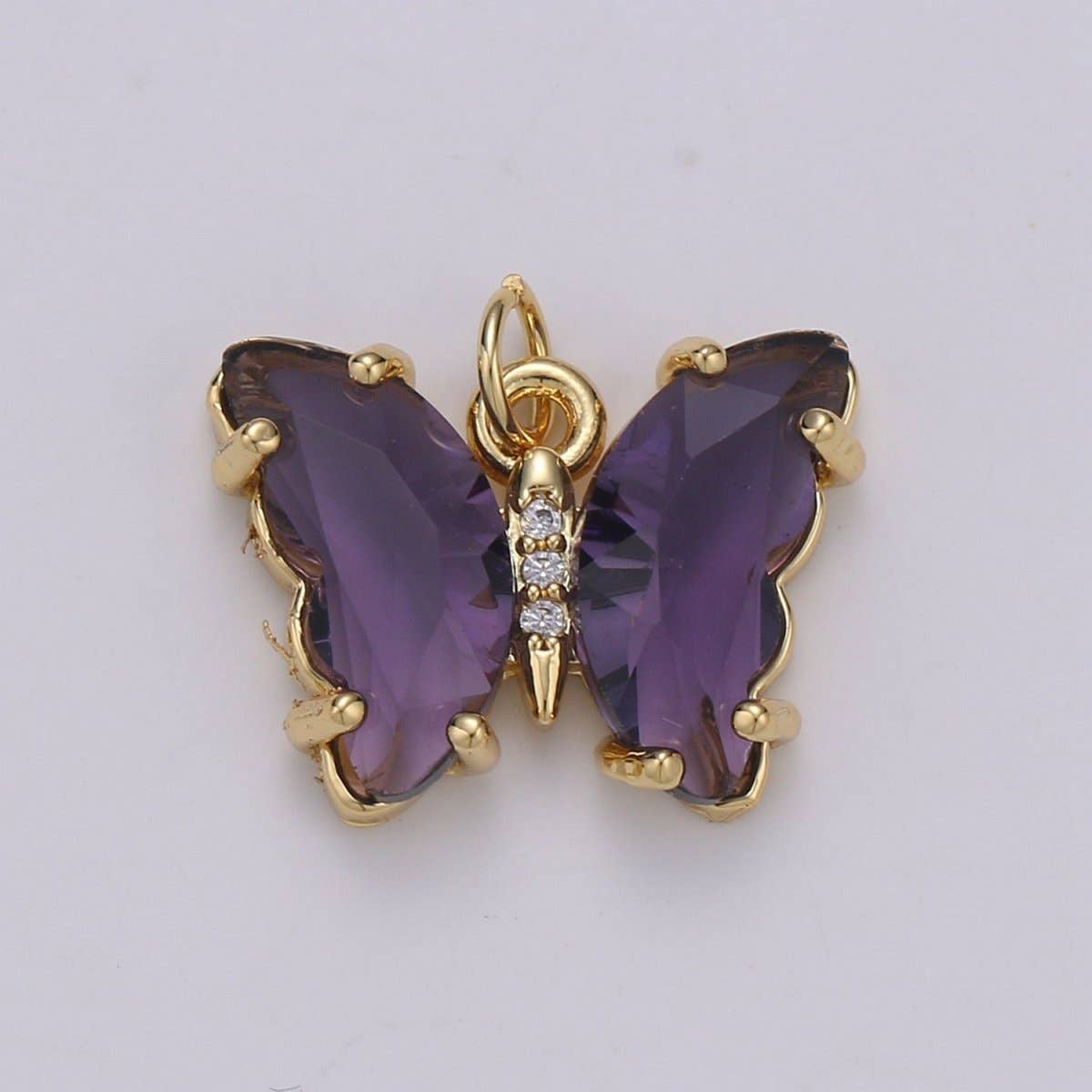 24K Gold Filled Blue, Green, Lavender, Purple Acrylic Micro Paved CZ Butterfly Mariposa Charm | M-377 - M-380: Lavender