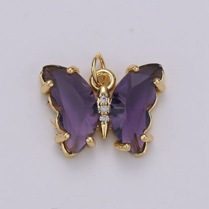 24K Gold Filled Blue, Green, Lavender, Purple Acrylic Micro Paved CZ Butterfly Mariposa Charm | M-377 - M-380: Green