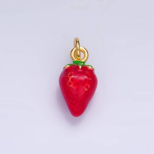 24K Gold Filled Strawberry Fruit Enamel Charm | W005