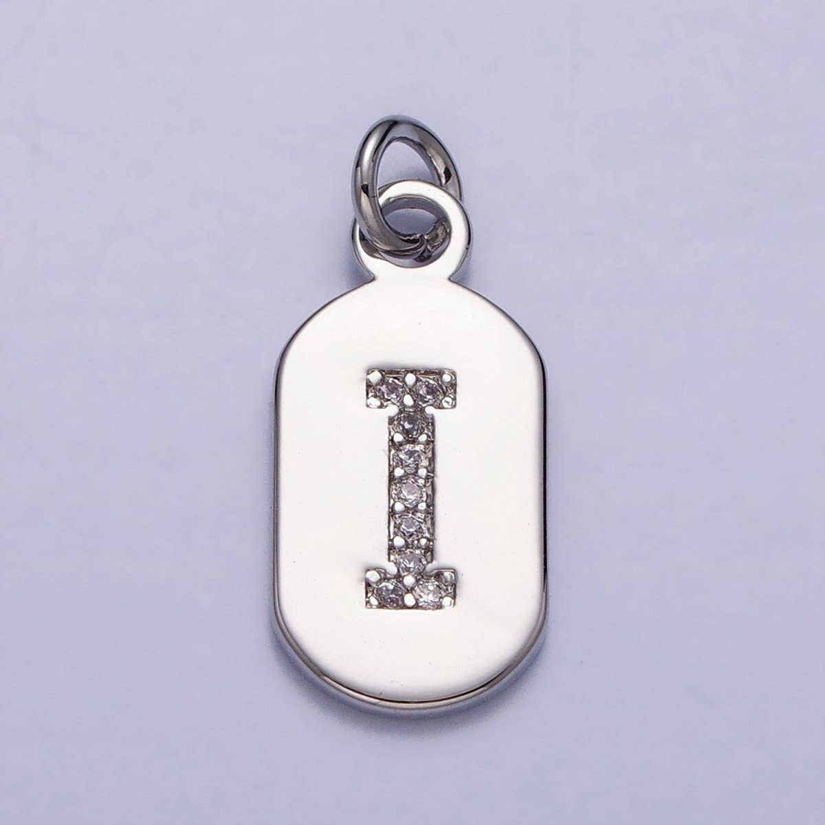 Silver Rectangular Tag CZ Clear Micro Paved Personalized Initial Alphabet Name Tag Charm | A-A1887-A-A1899: ALL INITIAL