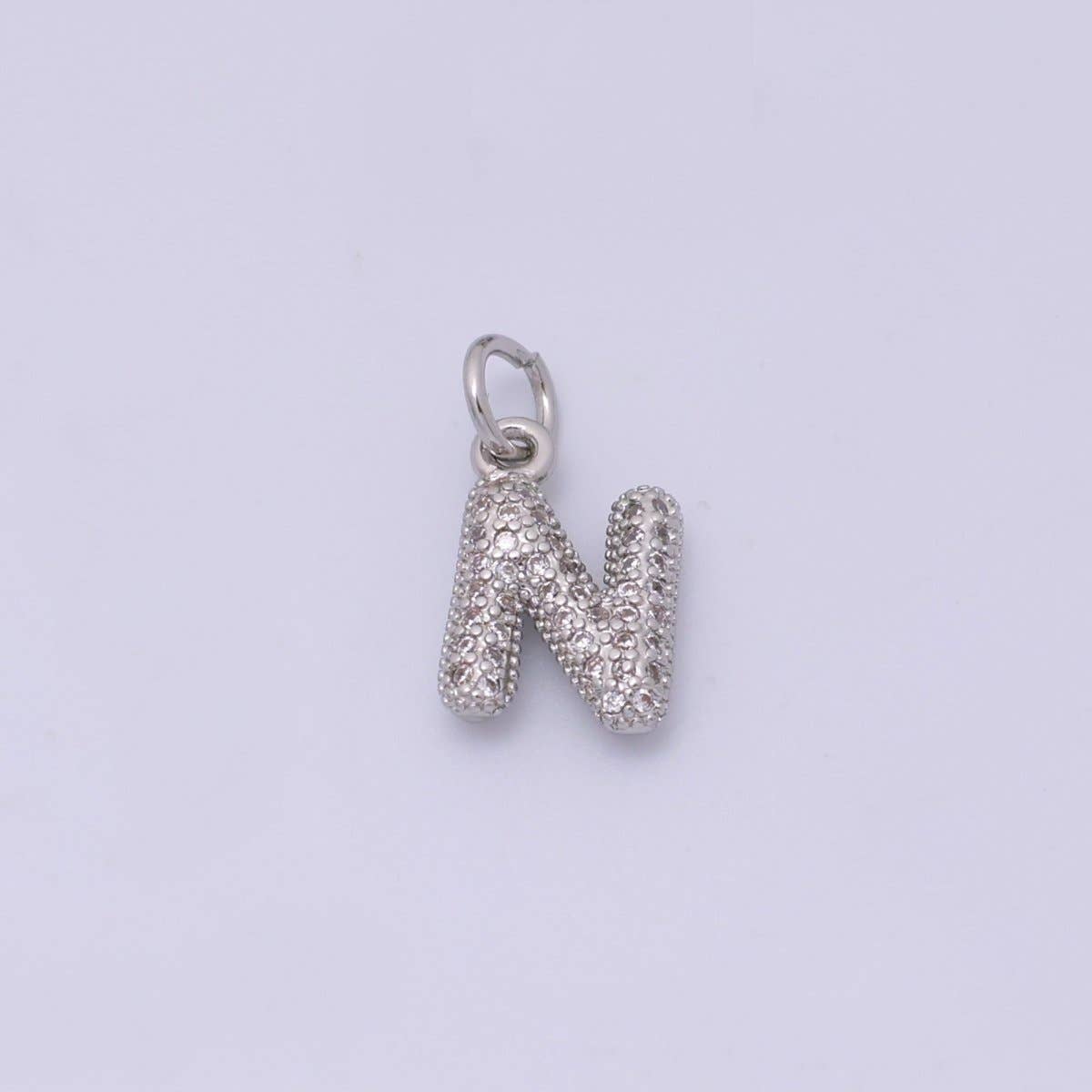 White Gold Filled Micro Paved CZ Chubby Balloon Initial Letter Pendant | A157 - A169: Letter A