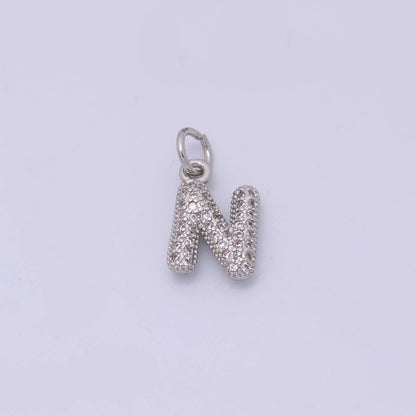 White Gold Filled Micro Paved CZ Chubby Balloon Initial Letter Pendant | A157 - A169: Letter A