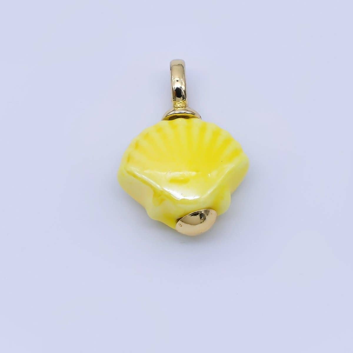 24K Gold Filled 12mm Handmade Ceramic Clam Seashell Charm | AF1577 - 1582: Light Green