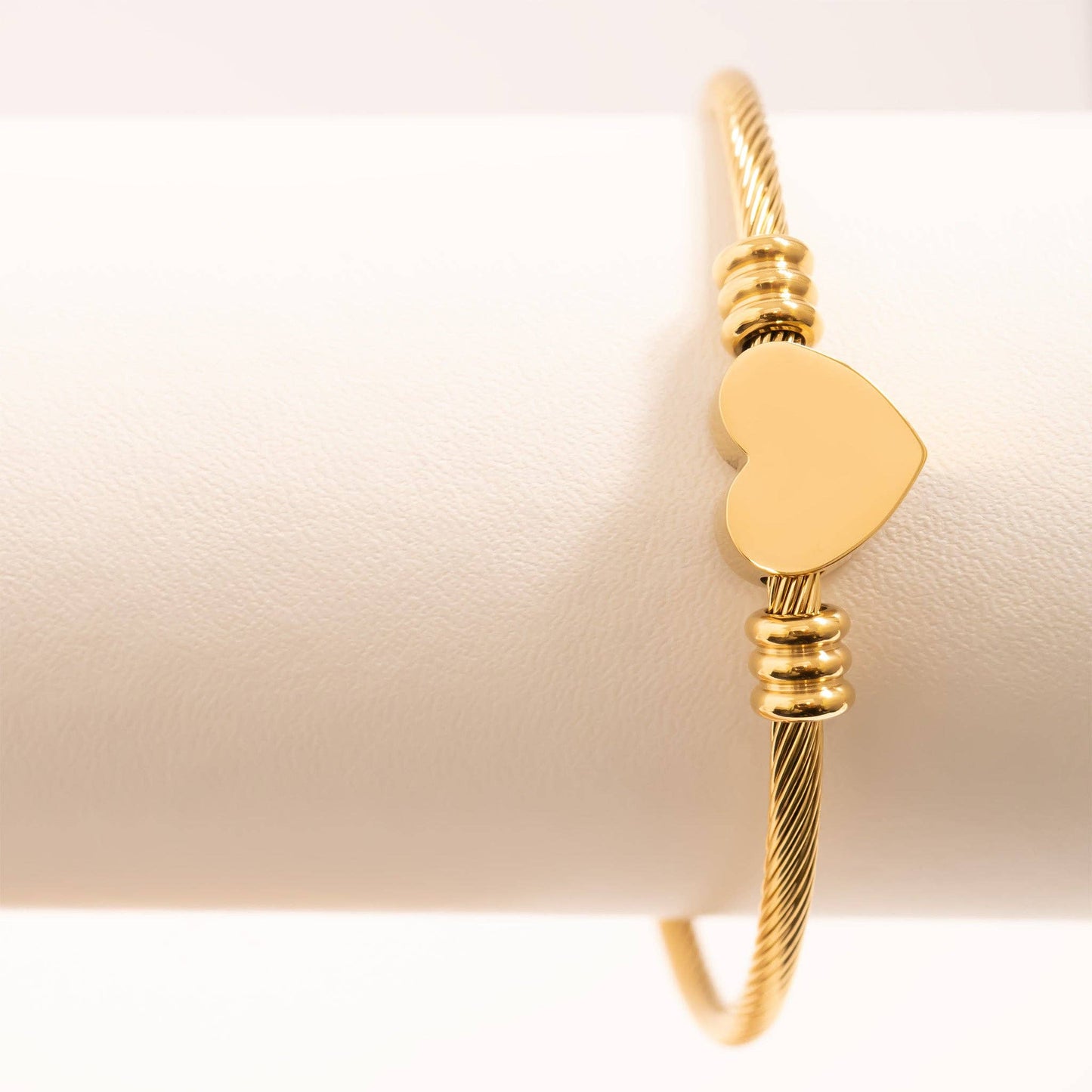18K Gold PVD Stainless Steel Engravable Heart Cuff Bracelet: Stainless